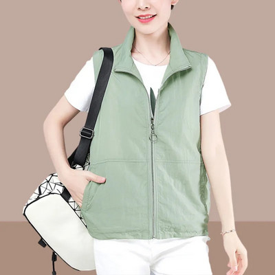 Kevadsuvi õhuke valge vest naiste suures suuruses vabaaja varrukateta jakk kardigan Basic unddown kraega lukuga vest