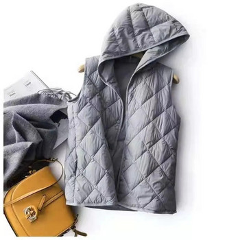 2023 Νέο Ανοιξιάτικο Ελαφρύ Αδιάβροχο Συσκευασμένο γιλέκο με κουκούλα, τσέπη με μονό στήθος Καπιτονέ γιλέκα Γυναικεία εξωτερικά ενδύματα