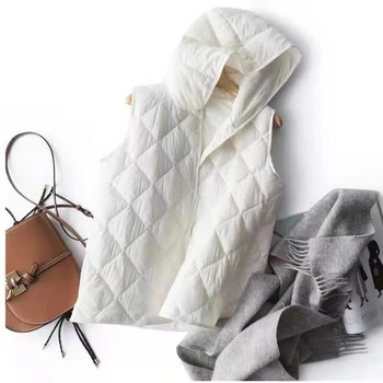 2023 Νέο Ανοιξιάτικο Ελαφρύ Αδιάβροχο Συσκευασμένο γιλέκο με κουκούλα, τσέπη με μονό στήθος Καπιτονέ γιλέκα Γυναικεία εξωτερικά ενδύματα