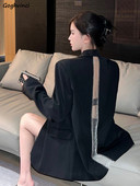 Sakoi bez leđa Ženski ležerni korejski stil Ženski temperament Jednobojna Moda za sve kombinacije Opušteni šik Ins Vintage Ulzzang Streetwear