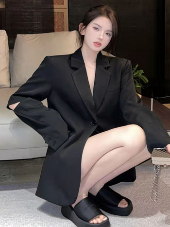 Μπλέιζερ χωρίς πλάτη Γυναικεία καθημερινή κορεατική ιδιοσυγκρασία Γυναικεία ιδιοσυγκρασία Συμπαγής μόδα όλων των αγώνων Loose Chic Ins Vintage Ulzzang Streetwear