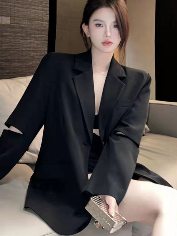 Sakoi bez leđa Ženski ležerni korejski stil Ženski temperament Jednobojna Moda za sve kombinacije Opušteni šik Ins Vintage Ulzzang Streetwear