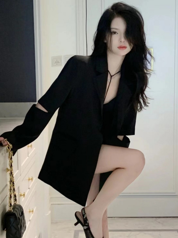 Sakoi bez leđa Ženski ležerni korejski stil Ženski temperament Jednobojna Moda za sve kombinacije Opušteni šik Ins Vintage Ulzzang Streetwear