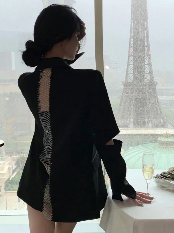 Sakoi bez leđa Ženski ležerni korejski stil Ženski temperament Jednobojna Moda za sve kombinacije Opušteni šik Ins Vintage Ulzzang Streetwear