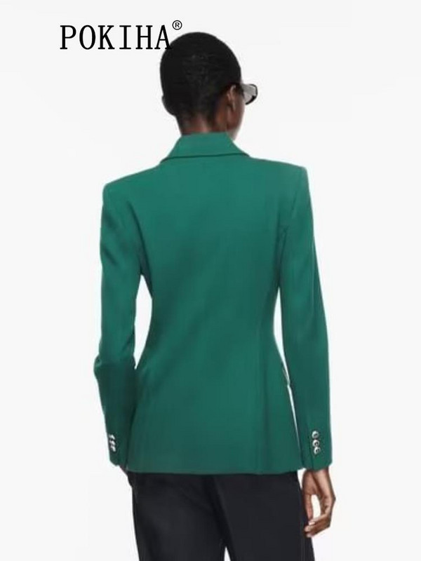 Pokiha mood naiste uus elegantne kaherealine bleisermantel Vintage pikkade varrukatega klapitaskud Naiste pealisrõivad Chic Veste Femme