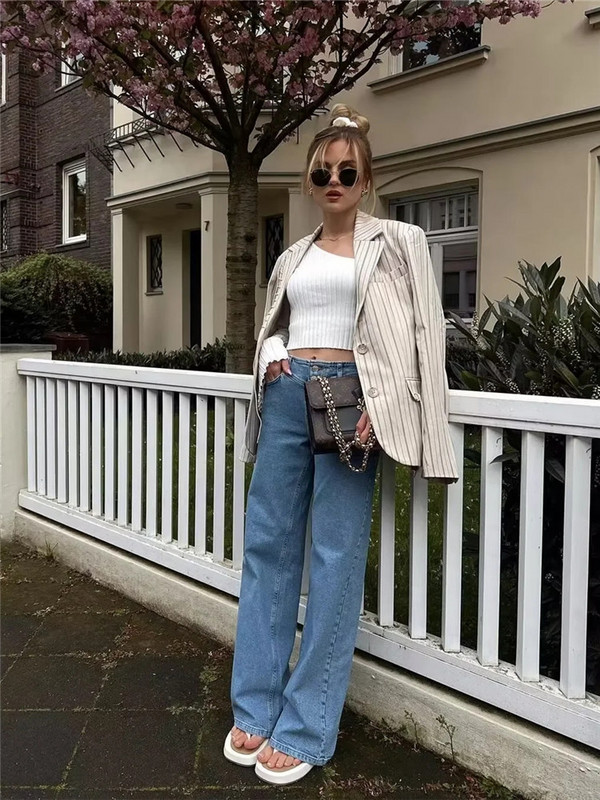 TRAF 2023 triibuline naiste bleiser Elegantne naiste nööbiga bleiser, pikkade varrukatega šikk ja elegantne naiste jope, uus mantlitega