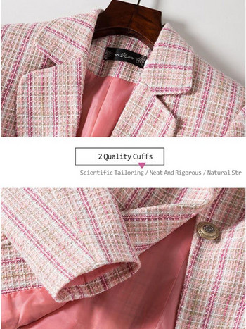 PEONFLY Γυναικείο κομψό καρό σακάκι με μακρυμάνικο μονό κουμπί, λεπτό καρό παλτό Επίσημο τζάκετ γραφείου Εξωτερικό ροζ μπλε