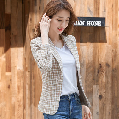 PEONFLY Γυναικείο κομψό καρό σακάκι με μακρυμάνικο μονό κουμπί, λεπτό καρό παλτό Επίσημο τζάκετ γραφείου Εξωτερικό ροζ μπλε