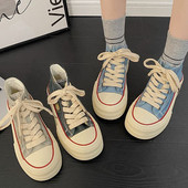 Vaba aeg super tulisinised kõrge ülaosaga paksu tallaga lõuendist kingad naiste 2023 uued suvised retro plahvatuskingad.