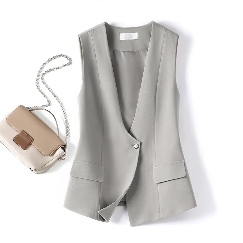 Moteriškos liemenės Naujos 2023 m. pavasario vasaros mados korėjietiškos laisvos V formos iškirptės be rankovių, laisvalaikio švarkelis Liemenės Paltai Moteriški viršutiniai drabužiai Viršutiniai drabužiai