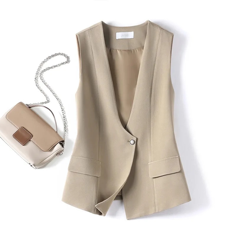 Moteriškos liemenės Naujos 2023 m. pavasario vasaros mados korėjietiškos laisvos V formos iškirptės be rankovių, laisvalaikio švarkelis Liemenės Paltai Moteriški viršutiniai drabužiai Viršutiniai drabužiai