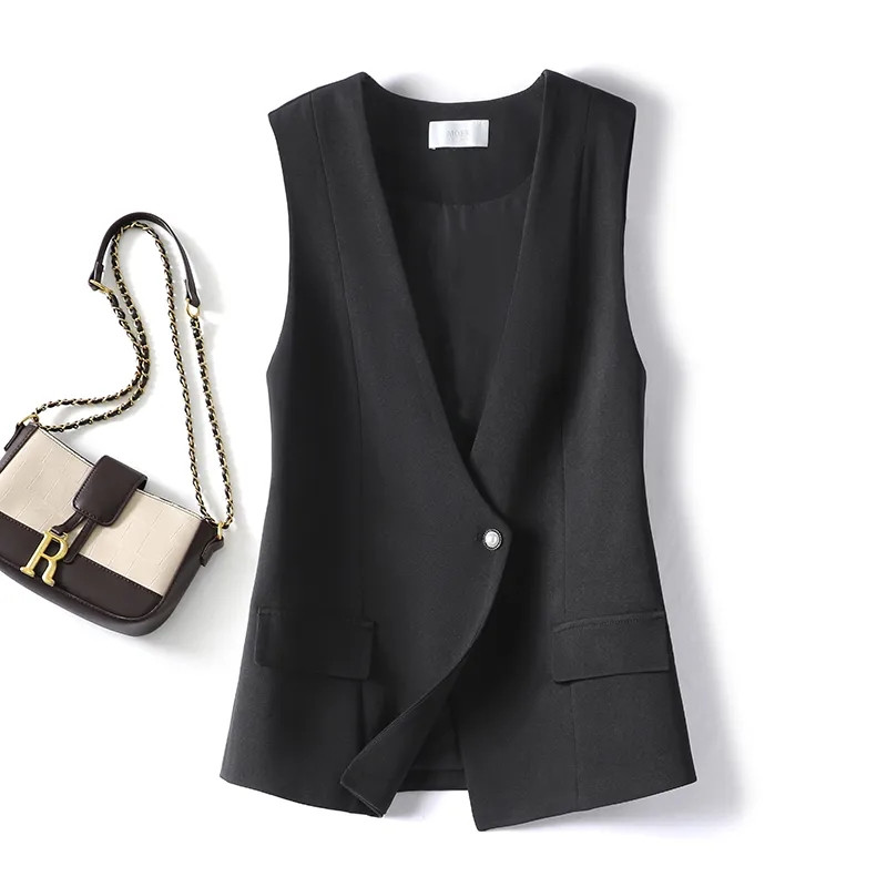 Moteriškos liemenės Naujos 2023 m. pavasario vasaros mados korėjietiškos laisvos V formos iškirptės be rankovių, laisvalaikio švarkelis Liemenės Paltai Moteriški viršutiniai drabužiai Viršutiniai drabužiai