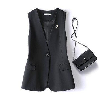 Μαύρο κοστούμι γυναικείο γιλέκο Άνοιξη φθινόπωρο Κορεάτικο 2023 Νέα μόδα Αμάνικο σακάκι με λαιμόκοψη σε σχήμα V με όλα τα ματς γιλέκο Γυναικείο μπουφάν
