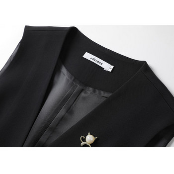 Μαύρο κοστούμι γυναικείο γιλέκο Άνοιξη φθινόπωρο Κορεάτικο 2023 Νέα μόδα Αμάνικο σακάκι με λαιμόκοψη σε σχήμα V με όλα τα ματς γιλέκο Γυναικείο μπουφάν
