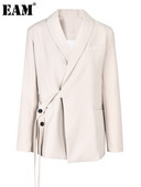 Γυναικείο σακάκι με ακανόνιστη κορδέλα EAM Apricot Μεγάλο Νέο Πέτο Μακρυμάνικο Loose Fit Μόδα μπουφάν Άνοιξη Φθινόπωρο 2023 1DF508112