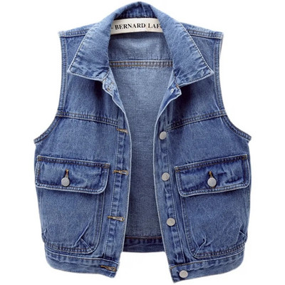 2023. aasta kevadsügis, uus teksavest naiste lühike, taskuga varrukateta jakkvest õhuke naiste vestiga ülerõivad