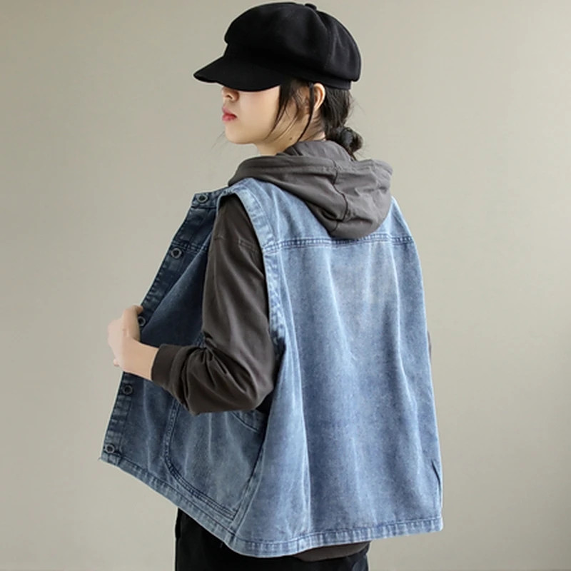 Prsluk Ženski jednoredni jednoredni modni šik ulična odjeća 2023. Proljeće Denim Labave ležerne traperice bez rukava Prsluci Ženska odjeća