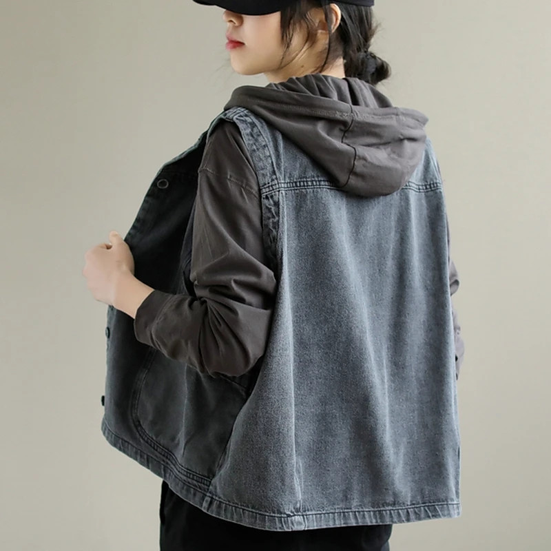 Prsluk Ženski jednoredni jednoredni modni šik ulična odjeća 2023. Proljeće Denim Labave ležerne traperice bez rukava Prsluci Ženska odjeća