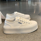 Μεγάλο μέγεθος ψηλά παπούτσια από καμβά γυναικεία παπούτσια βουλκανισμένα παπούτσια casual παπούτσια με χοντρό σόλα 2022 Κορεάτικη έκδοση με κορδόνια που αναπνέουν