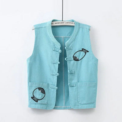 Stretch τζιν γιλέκο Γυναικείο κοντό 2023 Άνοιξη φθινόπωρο φθινοπωρινό λεπτό γιλέκο σακάκι Ροζ κόκκινο μπλε αμάνικο γυναικείο