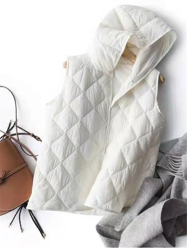 2023. Novi, proljetno-jesenski, lagani ženski prsluk veće veličine, prošiveni prsluci s jednim kopčanjem i džepnim kapuljačom Ženske crne majice