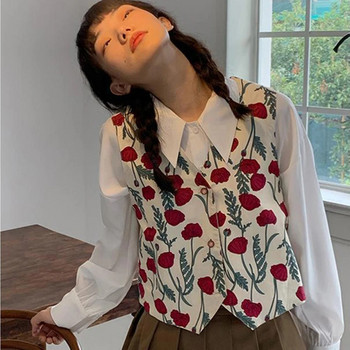 Vintage γιλέκο Γυναικεία φλοράλ στάμπα με κομμένα ενδύματα Harajuku ρετρό V λαιμόκοψη Casual ζακέτα Streetwear Γλυκό γιλέκο φανελάκι Νέο