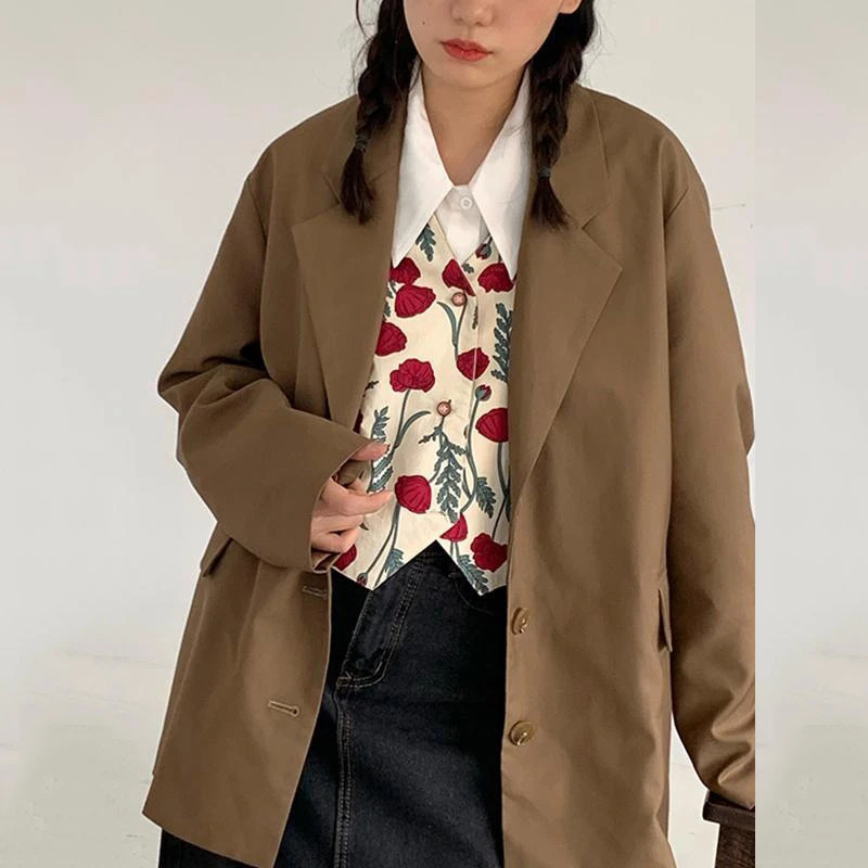 Vintage mellény Női virágmintás Vágott felsőruházat Harajuku Retro V nyakú alkalmi kardigán Utcai ruházat Édes mellény felsők Új