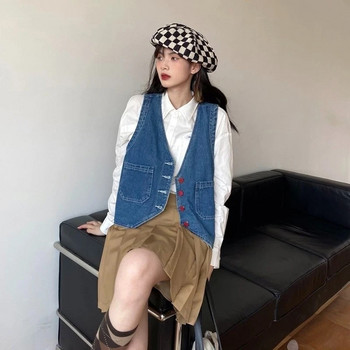 MEXZT Vintage τζιν γιλέκα Γυναικεία streetwear Τζιν γιλέκα Κορεάτικα Harajuku Preppy Αμάνικα Crop Tanks Casual Outwear Tops Νέα