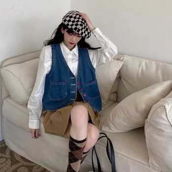 MEXZT Vintage τζιν γιλέκα Γυναικεία streetwear Τζιν γιλέκα Κορεάτικα Harajuku Preppy Αμάνικα Crop Tanks Casual Outwear Tops Νέα
