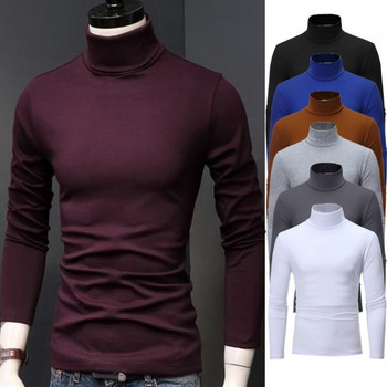 2023 нов пуловер Мъжки едноцветни пуловери с висока яка Pull Homme Мъжка студена блуза Зимни тениски с дълъг ръкав