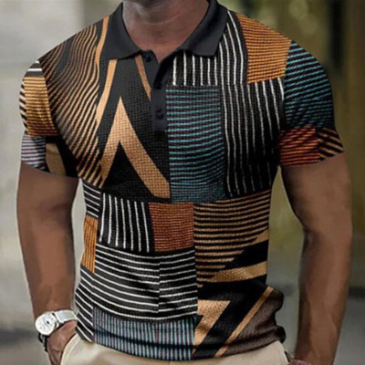 Vyriški polo marškinėliai V formos iškirpte, mygtukų viršūnės skudurai marginti marškinėliai Vasariniai laisvalaikio trumpomis rankovėmis palaidinė Vyriški drabužiai marškinėliai Kvėpuojantys polo marškinėliai