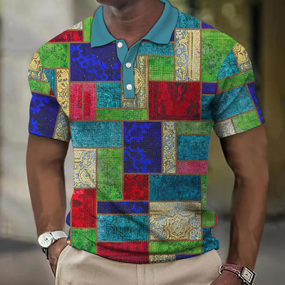 Vyriški polo marškinėliai V formos iškirpte, mygtukų viršūnės skudurai marginti marškinėliai Vasariniai laisvalaikio trumpomis rankovėmis palaidinė Vyriški drabužiai marškinėliai Kvėpuojantys polo marškinėliai