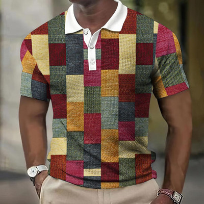 Vyriški polo marškinėliai V formos iškirpte, mygtukų viršūnės skudurai marginti marškinėliai Vasariniai laisvalaikio trumpomis rankovėmis palaidinė Vyriški drabužiai marškinėliai Kvėpuojantys polo marškinėliai