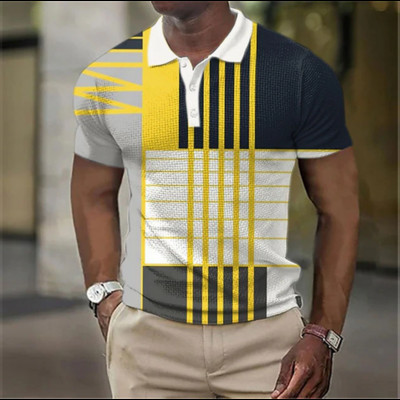 Vyriški polo marškinėliai V formos iškirpte, mygtukų viršūnės skudurai marginti marškinėliai Vasariniai laisvalaikio trumpomis rankovėmis palaidinė Vyriški drabužiai marškinėliai Kvėpuojantys polo marškinėliai