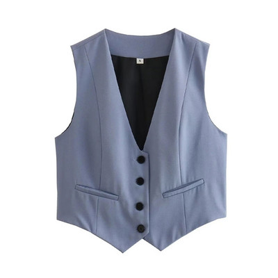 Γυναικείο γιλέκο με κουμπιά V λαιμόκοψης Καλοκαιρινή μόδα Κομψό, κομψό, αμάνικο μονό στήθος πανωφόρι γιλέκα Γυναικεία casual μπλουζάκια με γιλέκο