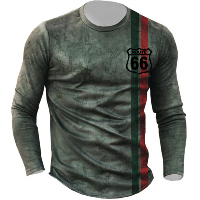 2022 Meeste T-särgid Pikkade varrukatega 3d Print Top Casual Cotton Vintage T-särk Vintage Route 66 Tee lahtised spordirõivad O-kaelusega 5xl