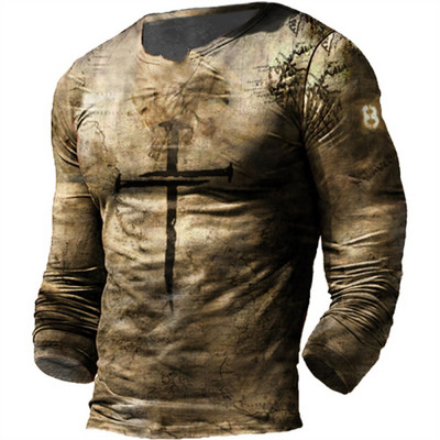 2022 Meeste T-särgid Pikkade varrukatega 3d Print Top Casual Cotton Vintage T-särk Vintage Route 66 Tee lahtised spordirõivad O-kaelusega 5xl