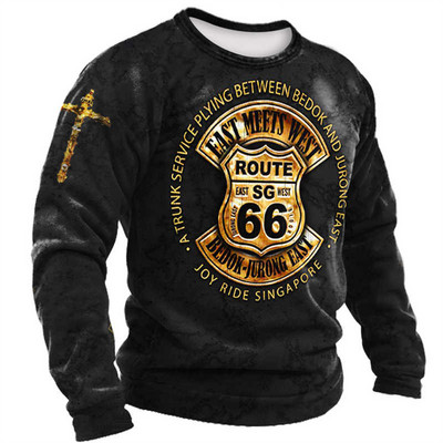 2022 Meeste T-särgid Pikkade varrukatega 3d Print Top Casual Cotton Vintage T-särk Vintage Route 66 Tee lahtised spordirõivad O-kaelusega 5xl
