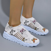 Γυναικεία παπούτσια Cartoon Butterfly Print Ελαστικά γυναικεία πάνινα παπούτσια slip σε ελαφριά casual παπούτσια Καλοκαιρινή αναπνεύσιμη παχιά σόλα