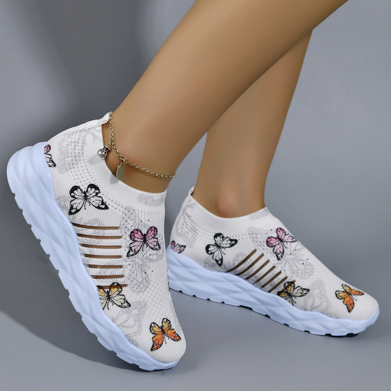 Γυναικεία παπούτσια Cartoon Butterfly Print Ελαστικά γυναικεία πάνινα παπούτσια slip σε ελαφριά casual παπούτσια Καλοκαιρινή αναπνεύσιμη παχιά σόλα