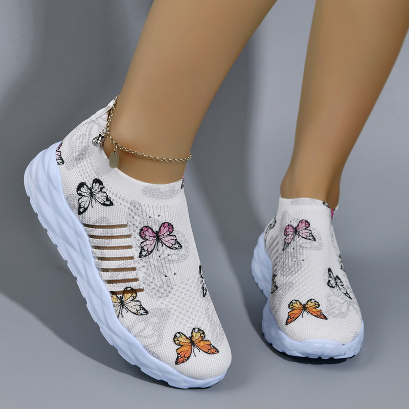 Γυναικεία παπούτσια Cartoon Butterfly Print Ελαστικά γυναικεία πάνινα παπούτσια slip σε ελαφριά casual παπούτσια Καλοκαιρινή αναπνεύσιμη παχιά σόλα