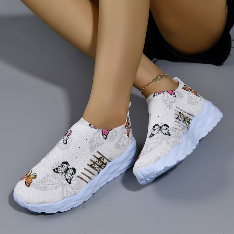 Γυναικεία παπούτσια Cartoon Butterfly Print Ελαστικά γυναικεία πάνινα παπούτσια slip σε ελαφριά casual παπούτσια Καλοκαιρινή αναπνεύσιμη παχιά σόλα