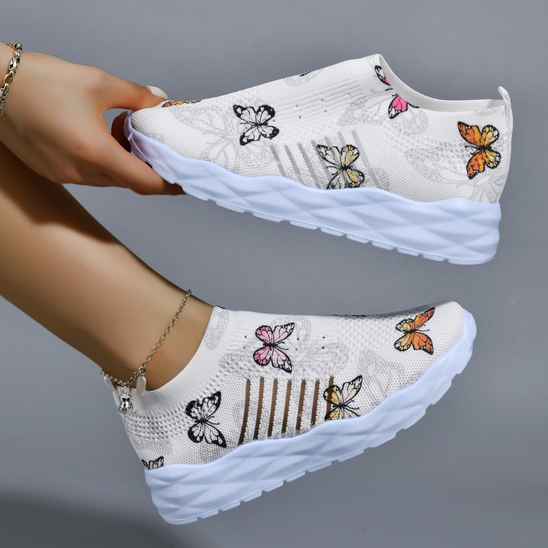 Γυναικεία παπούτσια Cartoon Butterfly Print Ελαστικά γυναικεία πάνινα παπούτσια slip σε ελαφριά casual παπούτσια Καλοκαιρινή αναπνεύσιμη παχιά σόλα
