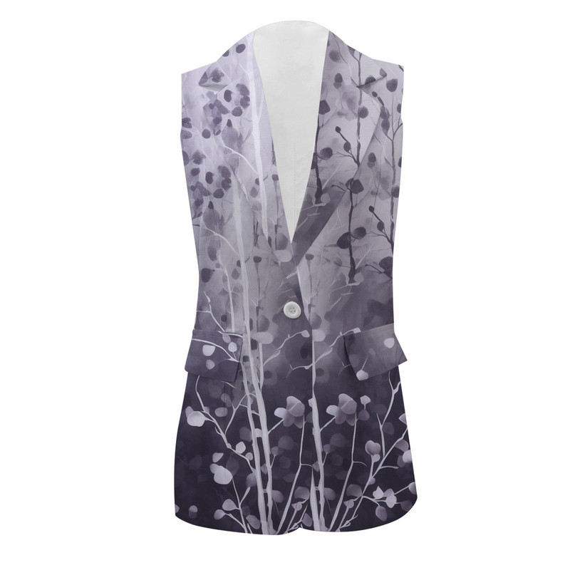 Naiste lilledega trükitud vest, varrukateta bleiser Elegantne ühe nööbiga mantliülikond vabaaja revääriga kostüüm, kunsttaskutega vest jakk