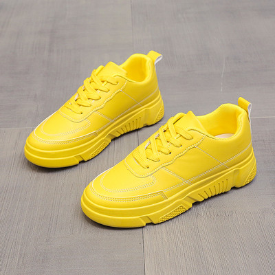 2023. aasta uued naiste tossud, ühevärvilised vabaajajalatsid Moodsad tossud platvormiga, kollased paeltega, vabaaja mugavad paksud kingad