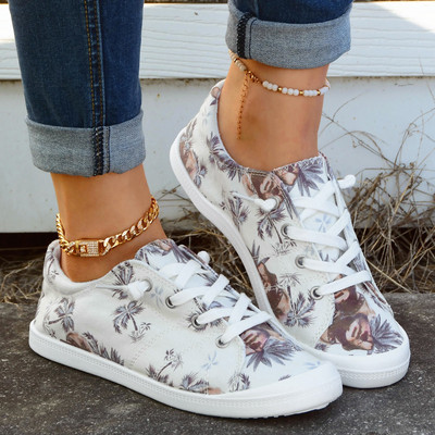 Γυναικεία πάνινα πάνινα πάνινα πλατφόρμας Casual άνετα, μαλακά βουλκανιζέ παπούτσια για άνοιξη και φθινόπωρο, γυναικεία παπούτσια τένις με λουλούδια