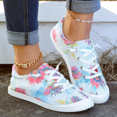Γυναικεία πάνινα πάνινα πάνινα πλατφόρμας Casual άνετα, μαλακά βουλκανιζέ παπούτσια για άνοιξη και φθινόπωρο, γυναικεία παπούτσια τένις με λουλούδια