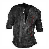 Meeste isikupära Hip Hop pikkade varrukatega V-kraega vintage T-särk, Meeste vabaaja 3D-digiprindiga T-särk.