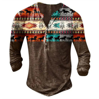 Meeste isikupära Hip Hop pikkade varrukatega V-kraega vintage T-särk, Meeste vabaaja 3D-digiprindiga T-särk.