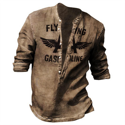 Meeste isikupära Hip Hop pikkade varrukatega V-kraega vintage T-särk, Meeste vabaaja 3D-digiprindiga T-särk.